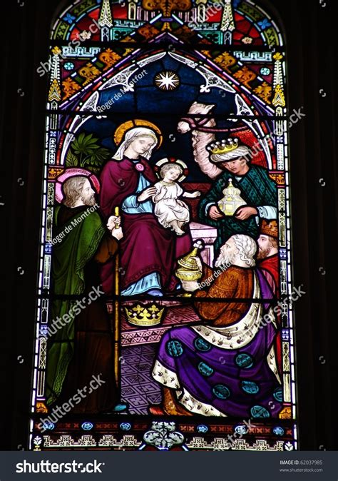 Epiphany Scene On Stained Glass Window 스톡 사진지금 편집 62037985