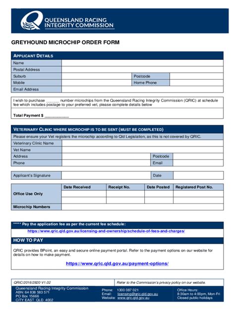 Fillable Online Qric Qld Gov Auwp Contentuploadsgreyhound Microchip