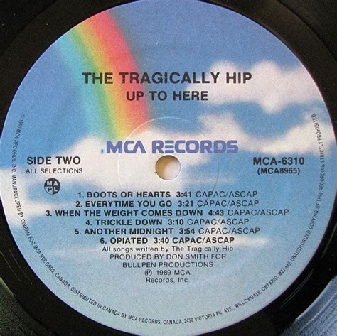 The Tragically Hip Up To Here Original Vinyl Pursuit Inc