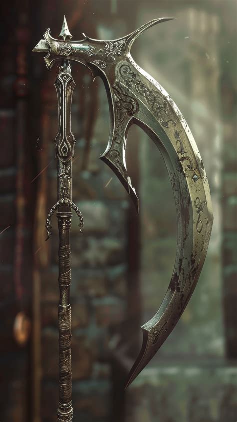 Fantasy Scythe Ornate Scythe Illustration Grim Reaper Weapon Design