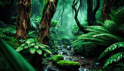 Forest Stones Rainforest Jungle Green Nature Background In The Rain ...