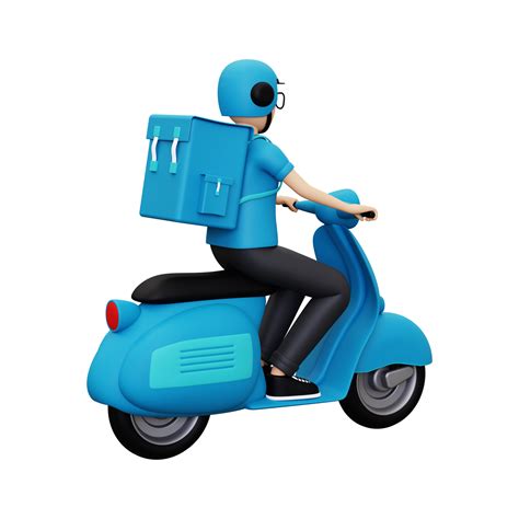 D Delivery Person Riding Scooter Png