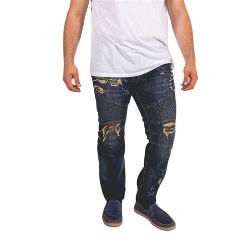 Skylinewears Mens Ripped Jeans Skinny Destroyed Biker Slim Fit Straight