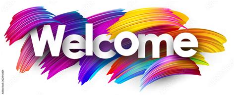 Welcome paper poster with colorful brush strokes. Stock Vector | Adobe Stock