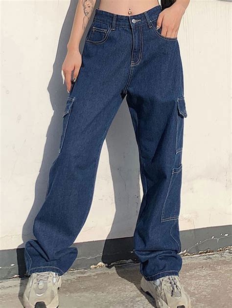 Emmiol Kostenloser Versand Seitentaschen Jeans Mit Geradem Bein