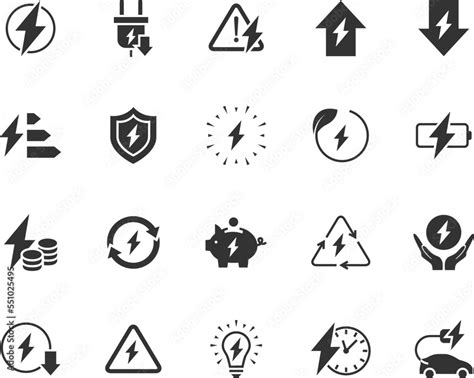 Vector Set Of Energy Flat Icons Contains Icons Electricity Voltage