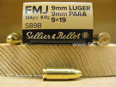 50 Round Box 9mm Luger 124 Grain FMJ Sellier Bellot Ammo SB9B