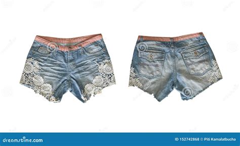 Denim Shorts For Female Isolated On White Stock Photo Image Of Pocket