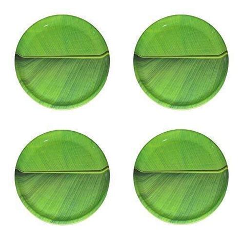 Traditional Style Banana Leaf Round Melamine Plate 12 Inch Set Of 4