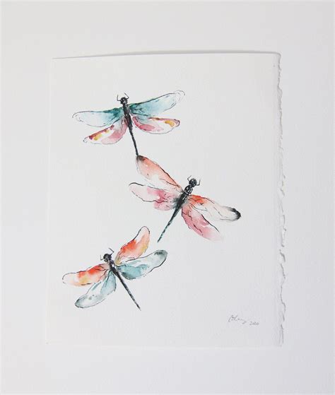 Dragonflies Original Watercolor Painting 8 X 10 Loose Watercolor Paintings Dragonfly