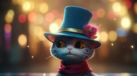 Premium AI Image | A cat wearing a top hat with a pink bow tie.