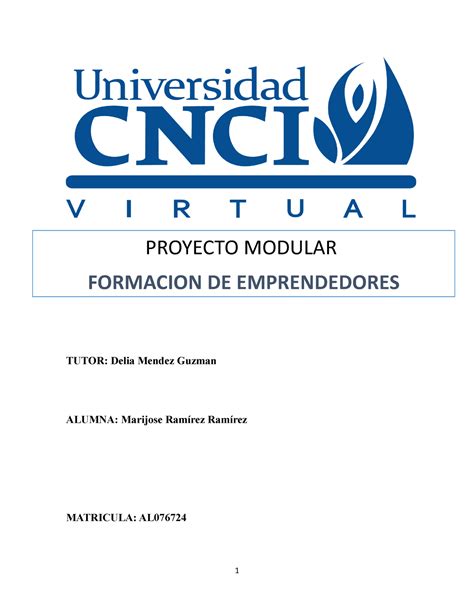 Proyecto Modular Formacion De Emprendedores Tutor Delia Mendez