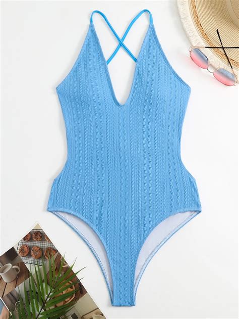 Solid Lace Up Backless One Piece Swimsuit Shein Usa