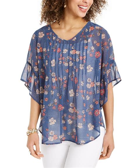 Style And Co Sheer Pintuck Floral Print Blouse Created For Macys Macys