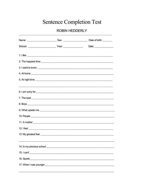 Sentence Completion Testpdf Dyslexia International