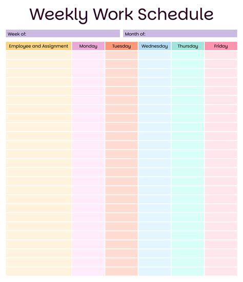printable blank schedule template  printable template