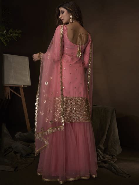 Pink Soft Net Sharara Suit With Sequin Work And Soft Net Dupatta