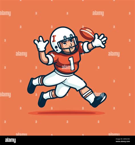 American football player running with ball. cartoon vector illustration on orange background ...