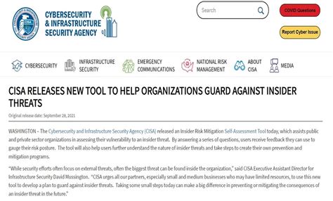 Cisa Launches Insider Threat Self Assessment Tool