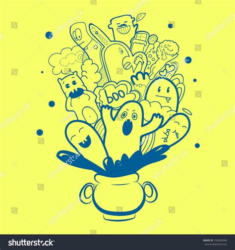 Ghost Doodle Characters Hand Draw Vector Stock Vector (Royalty Free ...