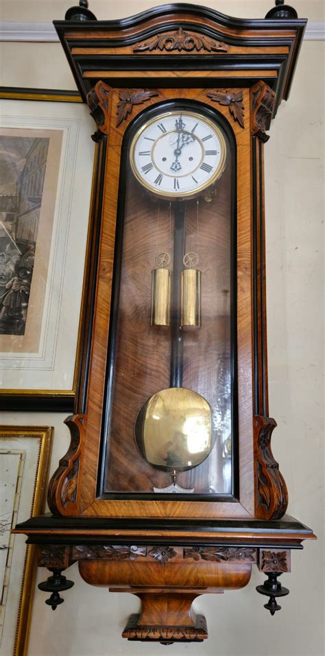 Double Weighted Walnut 8 Day Vienna Regulator Wall Clock 19th Century