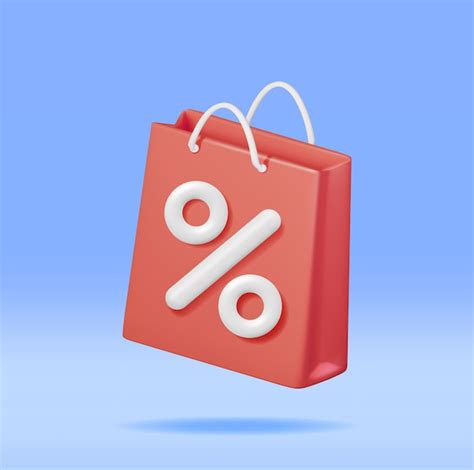 Saco De Compras 3d Sinal De Porcentagem Vetor Premium