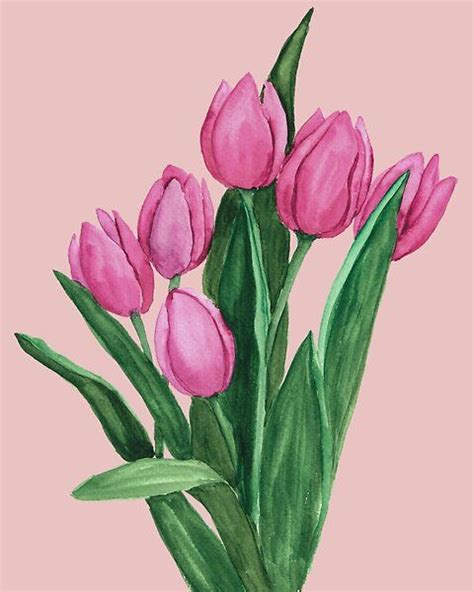 Pink Tulips Watercolor Painting on Redbubble