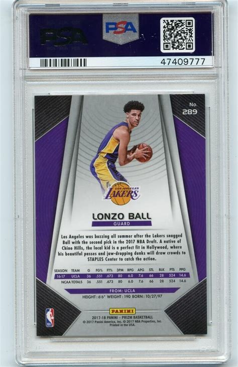 Panini Prizm Lonzo Ball Rookie Rc Lakers Bulls Psa