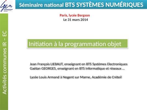 Ppt El Ments De Constat S Minaire National Bts Syst Mes Num Riques