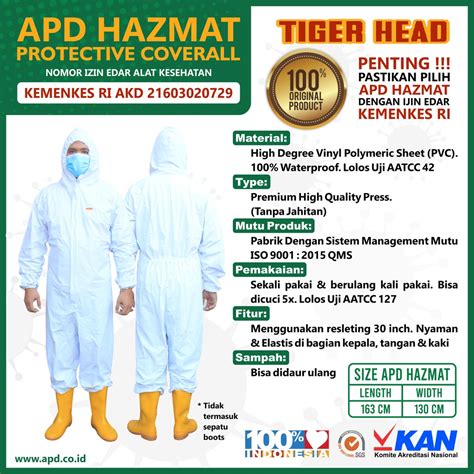 Jual Baju Apd Hazmat Ijin Edar Akd Kemenkes Coverall Suit Tiger Head