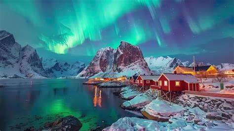 Premium Photo Aurora Borealis Dancing Over Hamnoy In Norway Stunning