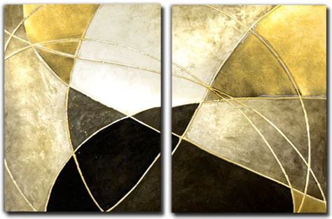 Two Abstract Paintings With Gold And Black Colors