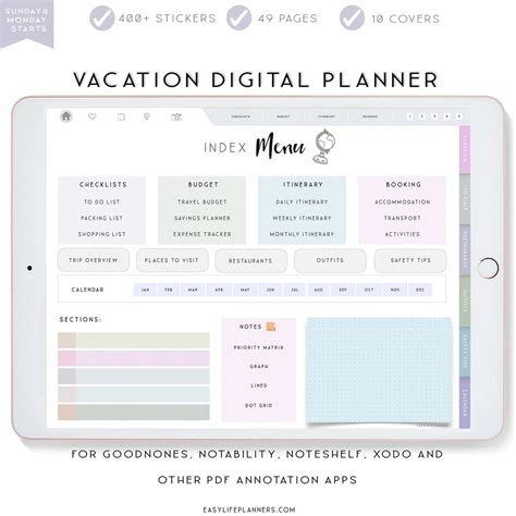 Digital Travel Planner Vacation Digital Planner Travel Itinerary