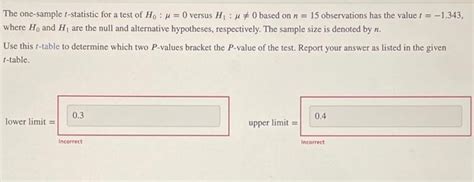 Solved The One Sample T Statistic For A Test Of H0μ0