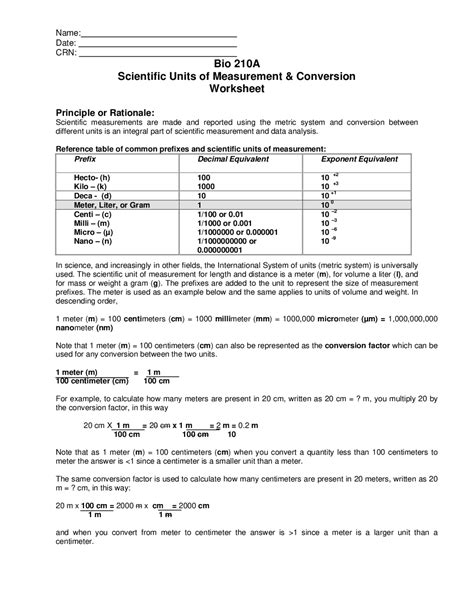 Scientific Units Of Measurement And Conversion Worksheet Worksheets Library