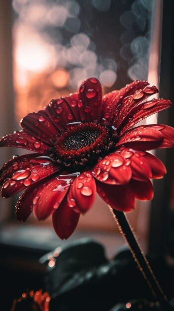 Premium Photo Red Flower With Water Drops On The Petals