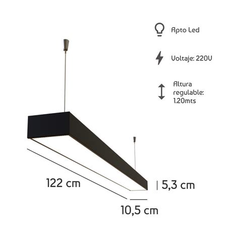 LUZ DESING Colgante Line Para 2 Tubo Led Negro Moderno Oficina Estudio