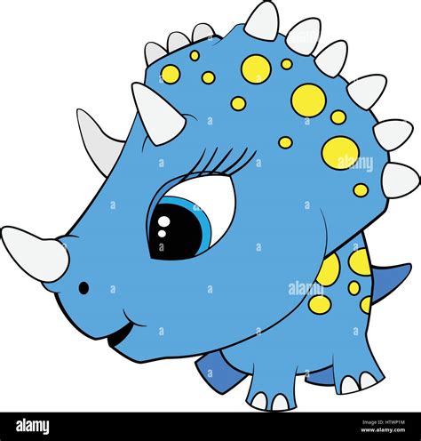 Illustration Of Cute Cartoon Blue Baby Triceratops Dinosaur Vector Eps