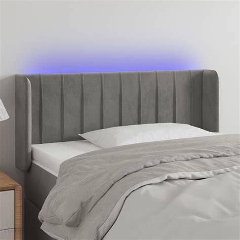 Vidaxl Zagłówek Do Łóżka Z Led Jasnoszary 93X16X78 88 Cm Aksamit