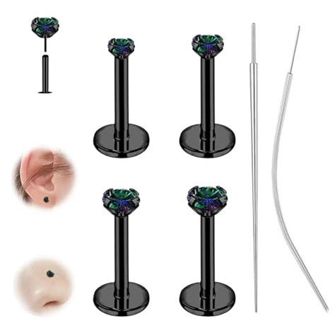 20G 18G Threadless Push In Nose Studs Flat Back Earrings Stud Surgical