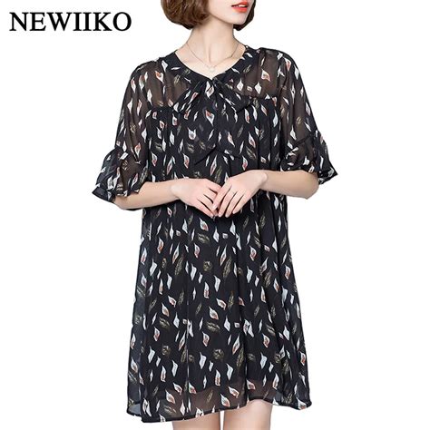 Women Fashion Casual Print Summer Translucent Sexy Dress Large Size