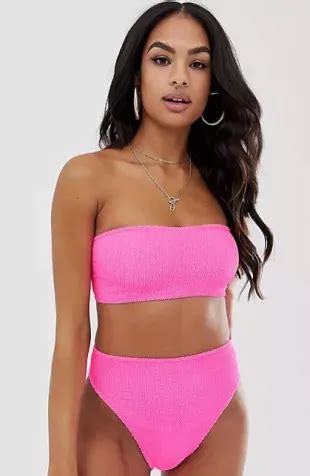 Asos Design Charlotte Pink Mix And Match Crinkle Bandeau Bikini Top