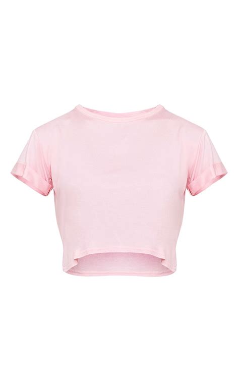 T Shirt Court à Manches Retournées Rose Prettylittlething Fr