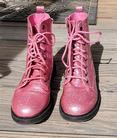 Pink Glitter Combat Boots Wonder Nation Sz 5 Euc Punk Gem