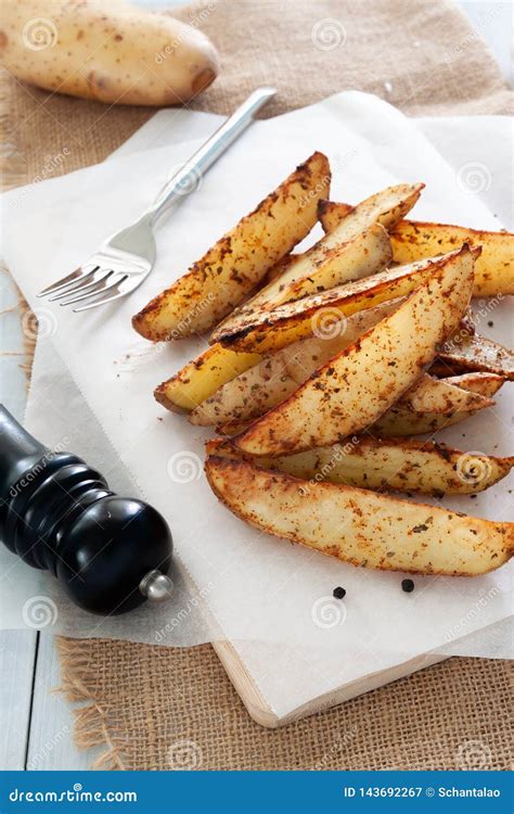 Pommes De Terre Cuites Au Four Sur La Table Le Cru Et La Cuisine De