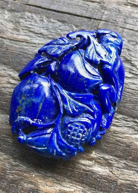 Vintage Lapis Lazuli Carved Pendant Large Bright Blue Hand Etsy