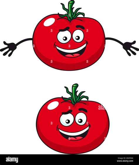 Cartoon Vector Illustration Of Two Happy Red Tomatoes Stock Vector