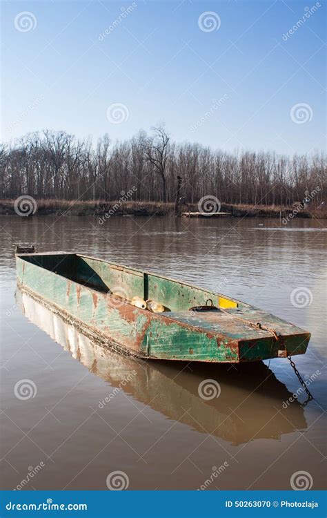 Old Fishermans Metal Boat On The River Stock Photo Image Of Calm