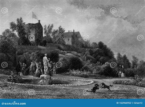 Antique Illustration Of Historic Castle Scene Stock Illustration