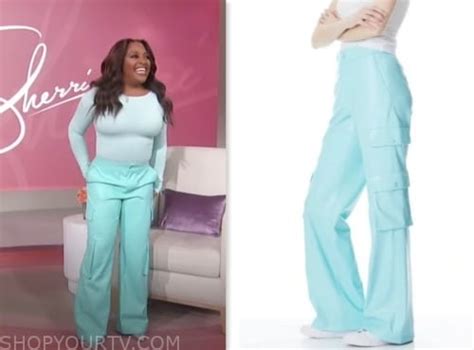 Sherri January 2024 Sherri Shepherds Light Blue Leather Cargo Pants Shop Your Tv